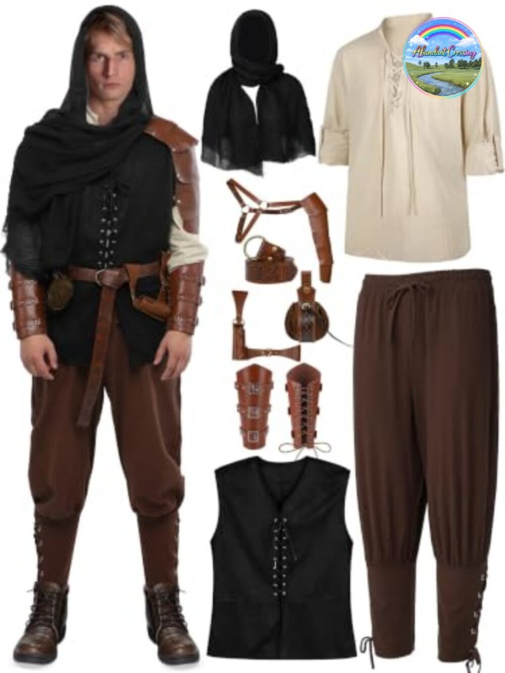Men's Renaissance Viking Costume Set 9 Pcs Medieval Outfit